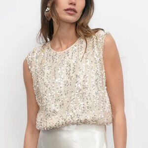 Liberty Padded Bubble Hem Sequin Top ~ Pearl